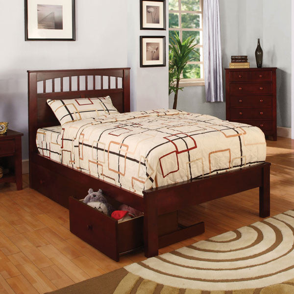 24/7 SHOP AT HOME Carus Mission Style Cherry Finish Twin Size Youth Bed Frame Set With Underbed Drawers