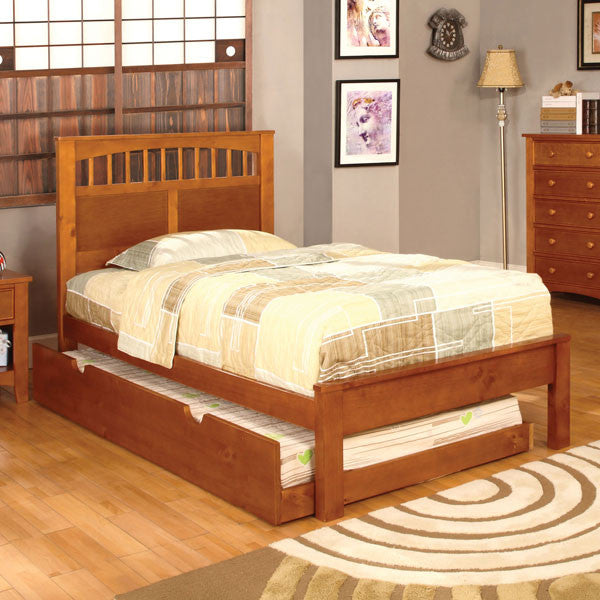 24/7 SHOP AT HOME Carus Mission Style Oak Finish Twin Size Youth Bed Frame Set With Trundle