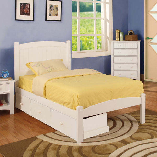 24/7 SHOP AT HOME Caren Mission Style White Finish Twin Size Youth Bed Frame Set With Storage Drawers