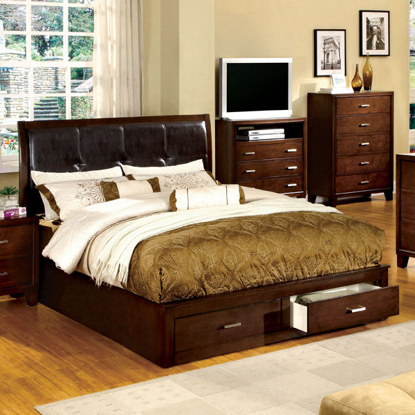 24/7 SHOP AT HOME Atkinson Traditional Cottage Style Brown Cherry Finish Platform Cal. King SIze Bed Frame Set