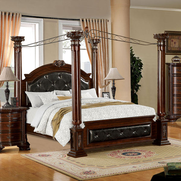 24/7 SHOP AT HOME Mandalay Antique Baroque  Style Brown Cherry Finish Cal. King Size Bed Frame Set