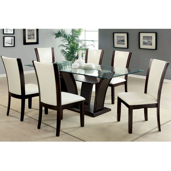 24/7 SHOP AT HOME Manhattan Dark Cherry Finish Glass Top 7-Piece Dining Table Set With Ivory White Leatherette