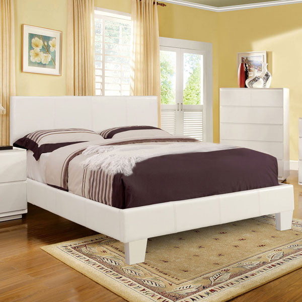 24/7 SHOP AT HOME Winn Contemporary Style White Finish Leatherette Platform Queen Size Bed Frame Set