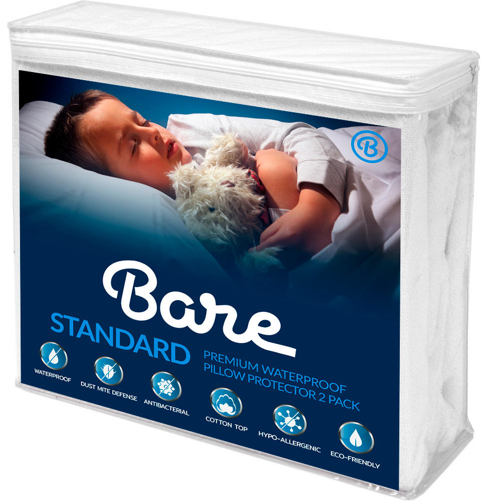 Bare Home Standard Size Premium Pillow Protector 2 Pack - 100% Waterproof - Vinyl Free Hypoallergenic