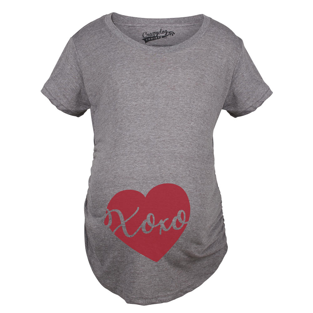 Crazy Dog Tshirts Maternity Xoxo Script Heart Cute Pregnancy Announcement T shirt