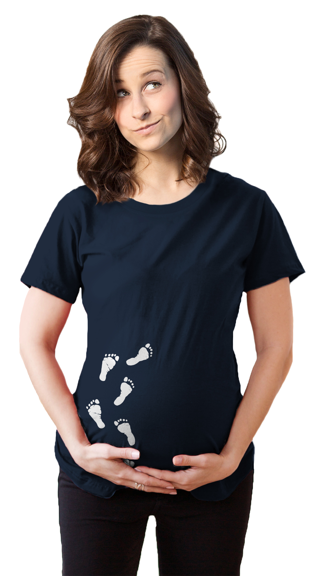 Crazy Dog Tshirts Maternity Baby Bump Footprints T Shirt Funny Cute Graphic Pregnancy Tee