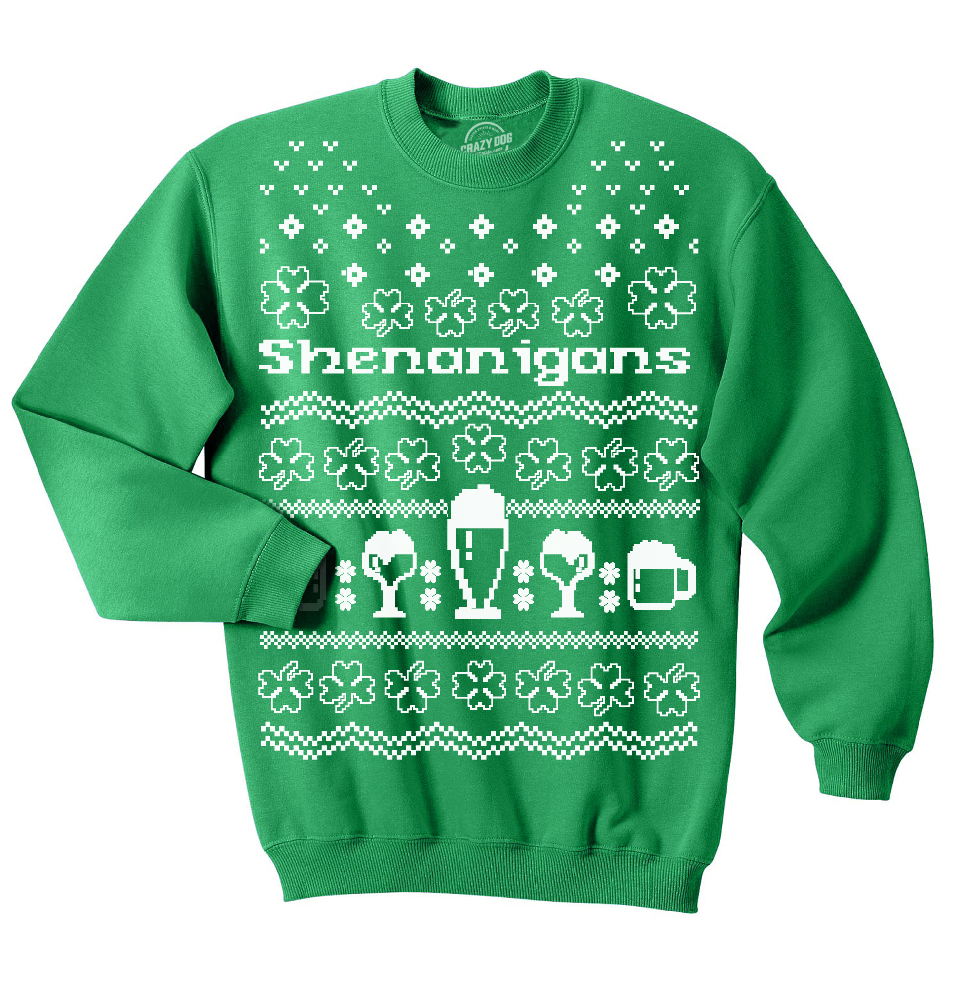 Crazy Dog Tshirts Shenanigans Ugly Christmas Sweatshirt Funny Drinking Cool Irish Clover Shirt