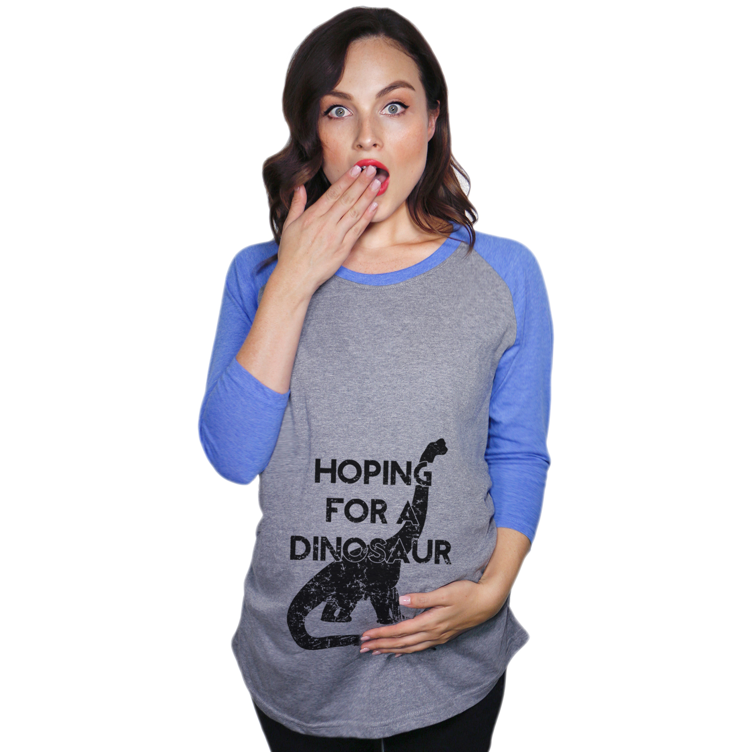 Crazy Dog Tshirts Maternity Raglan Hoping For A Dinosaur Cute Funny Pregnancy Baseball Tee
