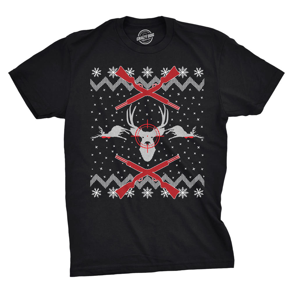 Crazy Dog Tshirts Mens Deer Hunt Ugly Christmas Sweater Funny Hunting Holiday T shirt