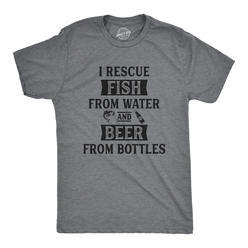 Crazy Dog Tshirts Mens I Rescue Fish From Water And Beer From Bottles Tshirt Funny Fishing Drinking Tee