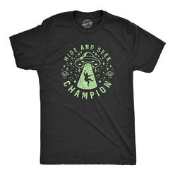Crazy Dog Tshirts Mens Hide And Seek Champion Alien Tshirt Funny UFO Space Graphic Novelty Tee