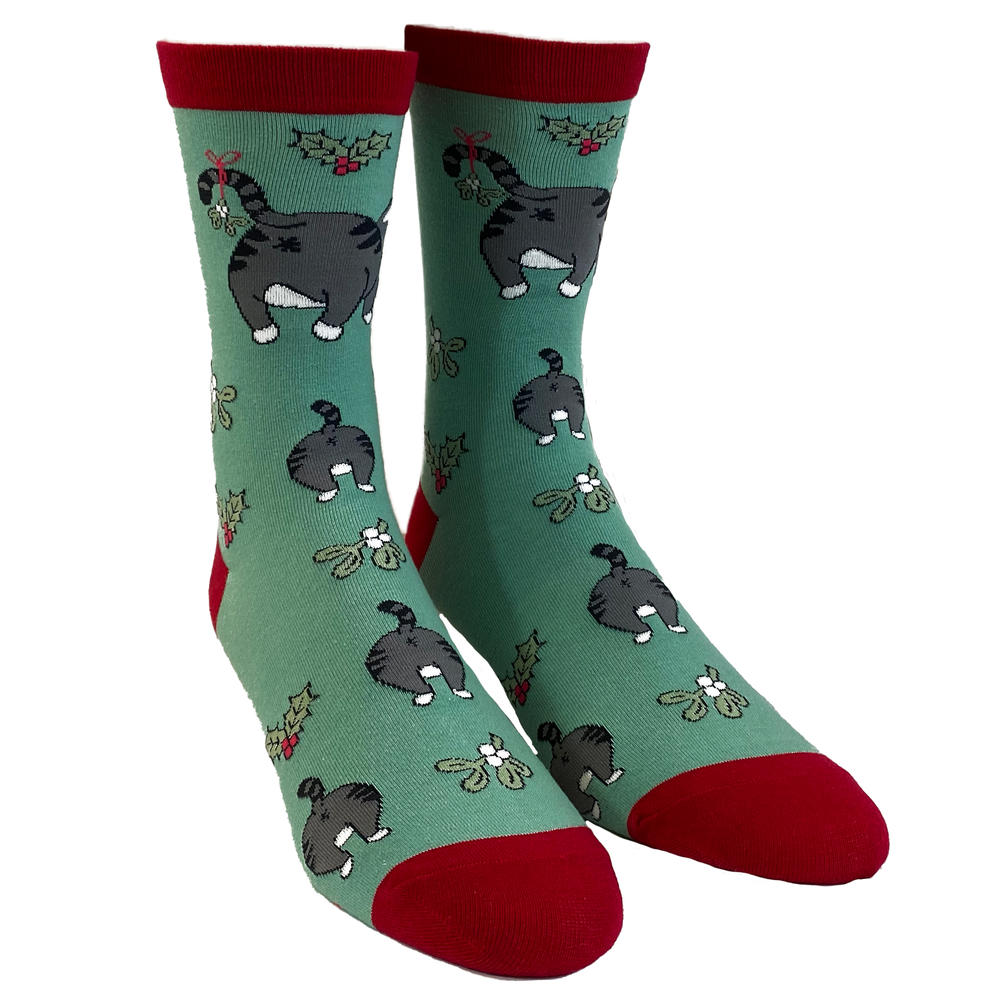 Crazy Dog Tshirts Women's Cat Butt Mistletoe Socks Funny Christmas ...