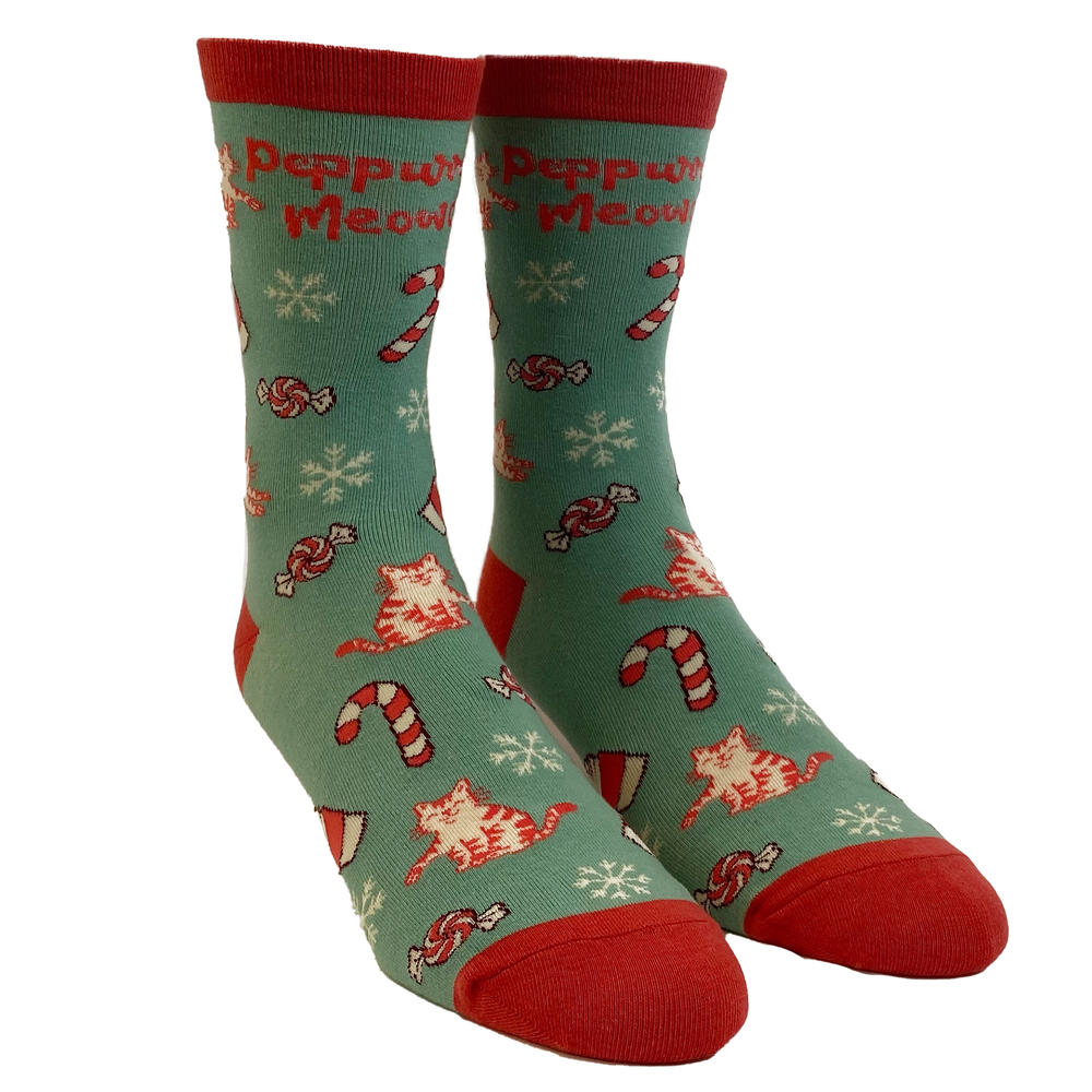 Crazy Dog Tshirts Women's Peppurrmint Meowcha Socks Funny Pet Cat Kitty Animal Lover Christmas Coffee Mocha Footwear