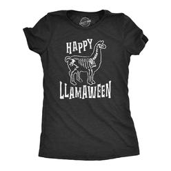 Crazy Dog Tshirts Womens Happy Llamaween Tshirt Funny Llama X-Ray Skeleton Halloween Tshirt