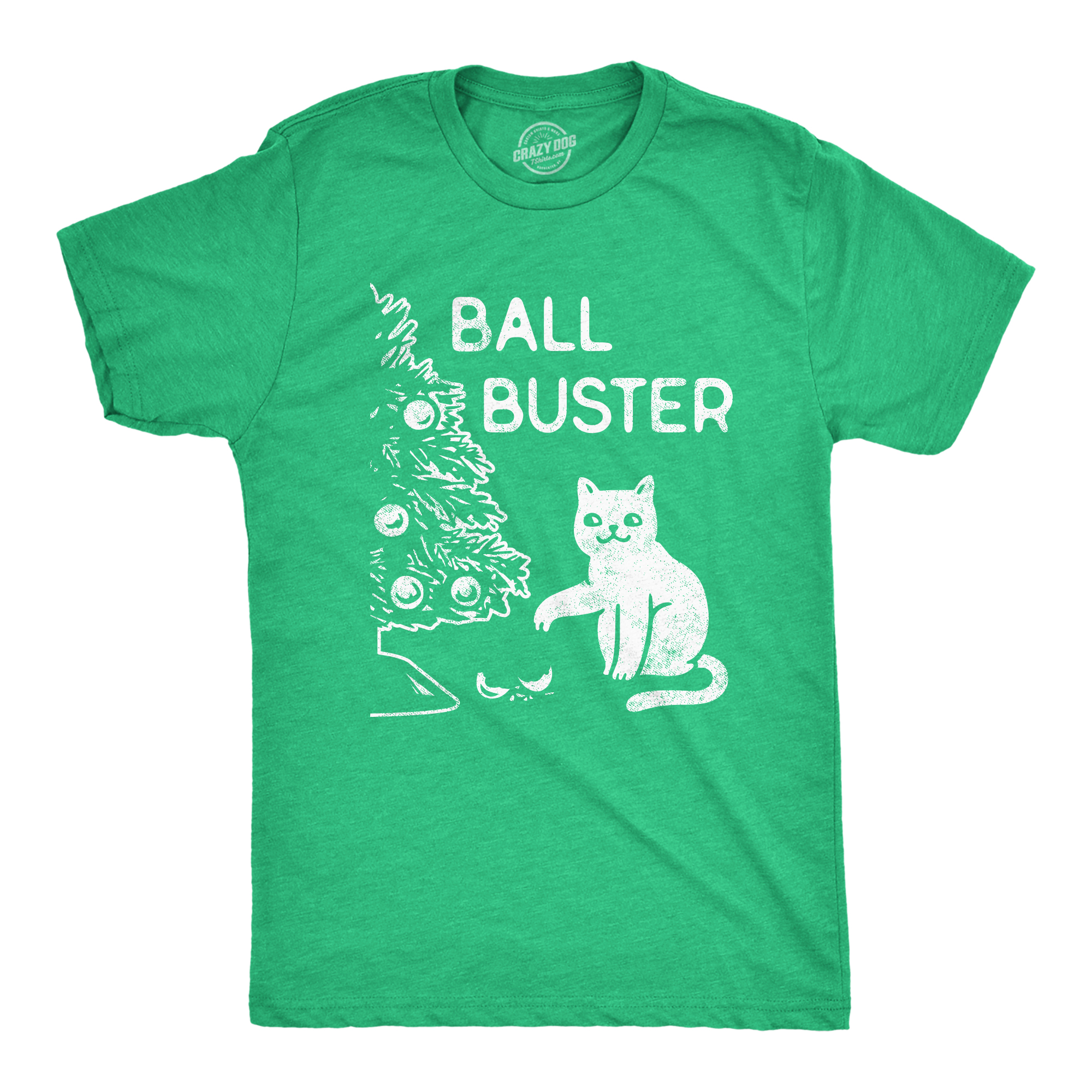 Crazy Dog Tshirts Mens Ball Buster Tshirt Funny Christmas Tree Cat Ornaments Graphic Tee