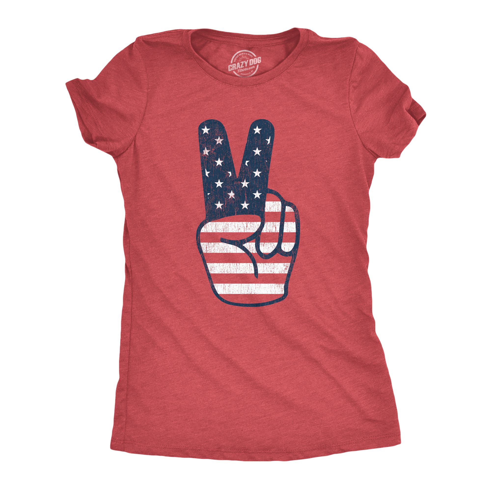 Crazy Dog Tshirts Womens Peace Sign American Flag Tshirt 4th Of July USA Patriotic Party Graphic Tee