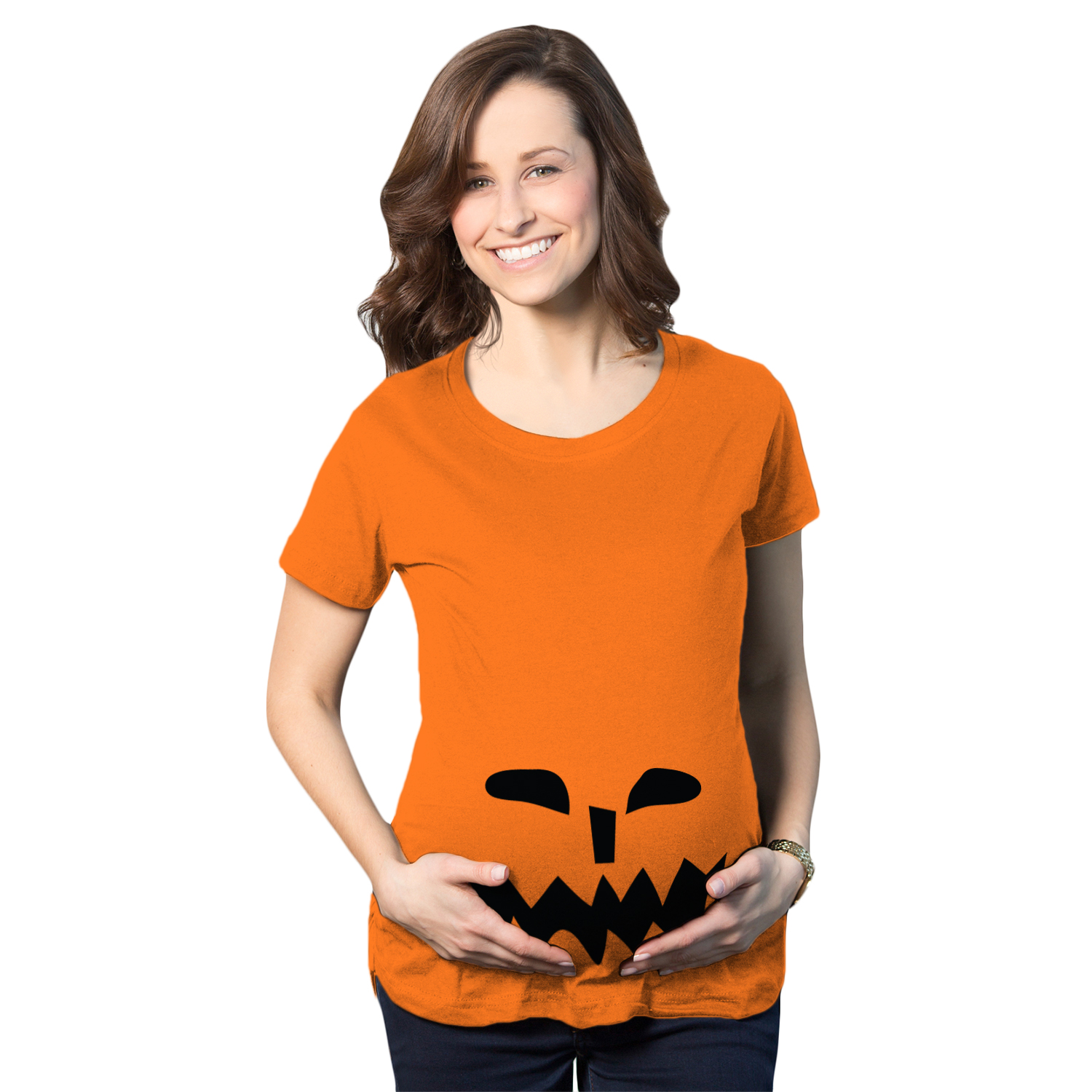 Crazy Dog Tshirts Maternity Spikey Teeth Pumpkin Face Halloween Pregnancy Announcement T Shirt
