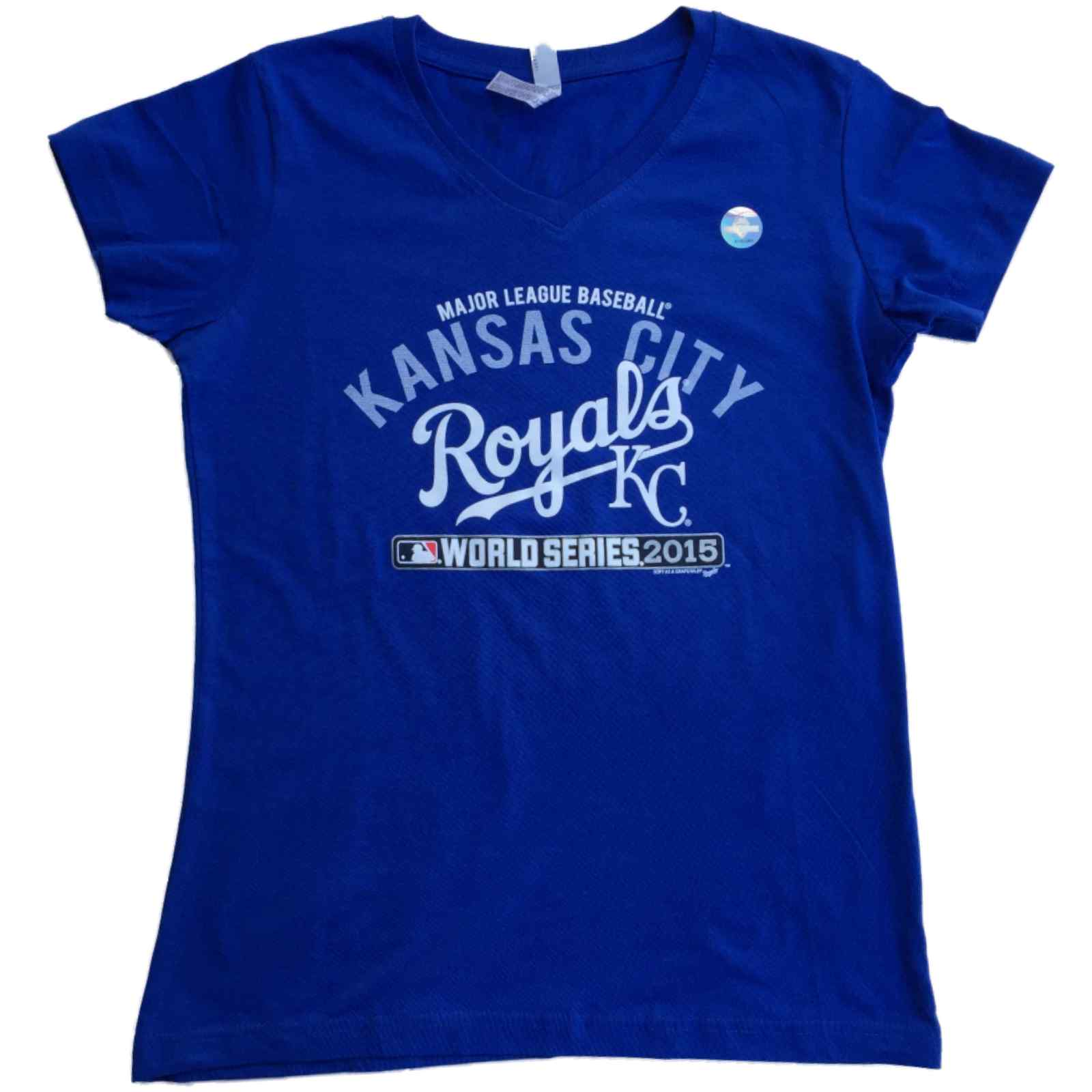 Soft As A Grape Kansas City Royals SAAG Women 2015 World Series Blue V-Neck T-Shirt
