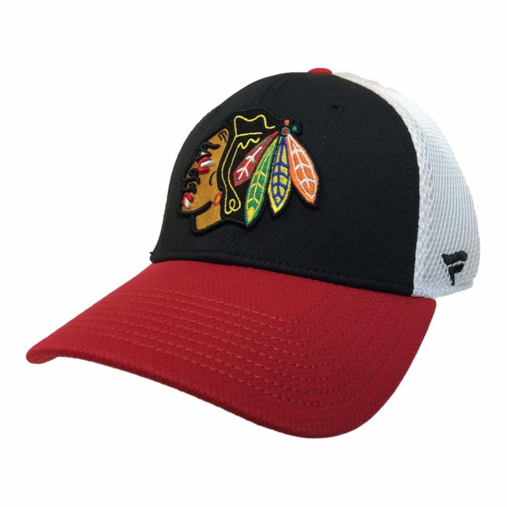 Fanatics Chicago Blackhawks  Black Red "Iconic" Mesh Stretch Fit Hat Cap (M/L)
