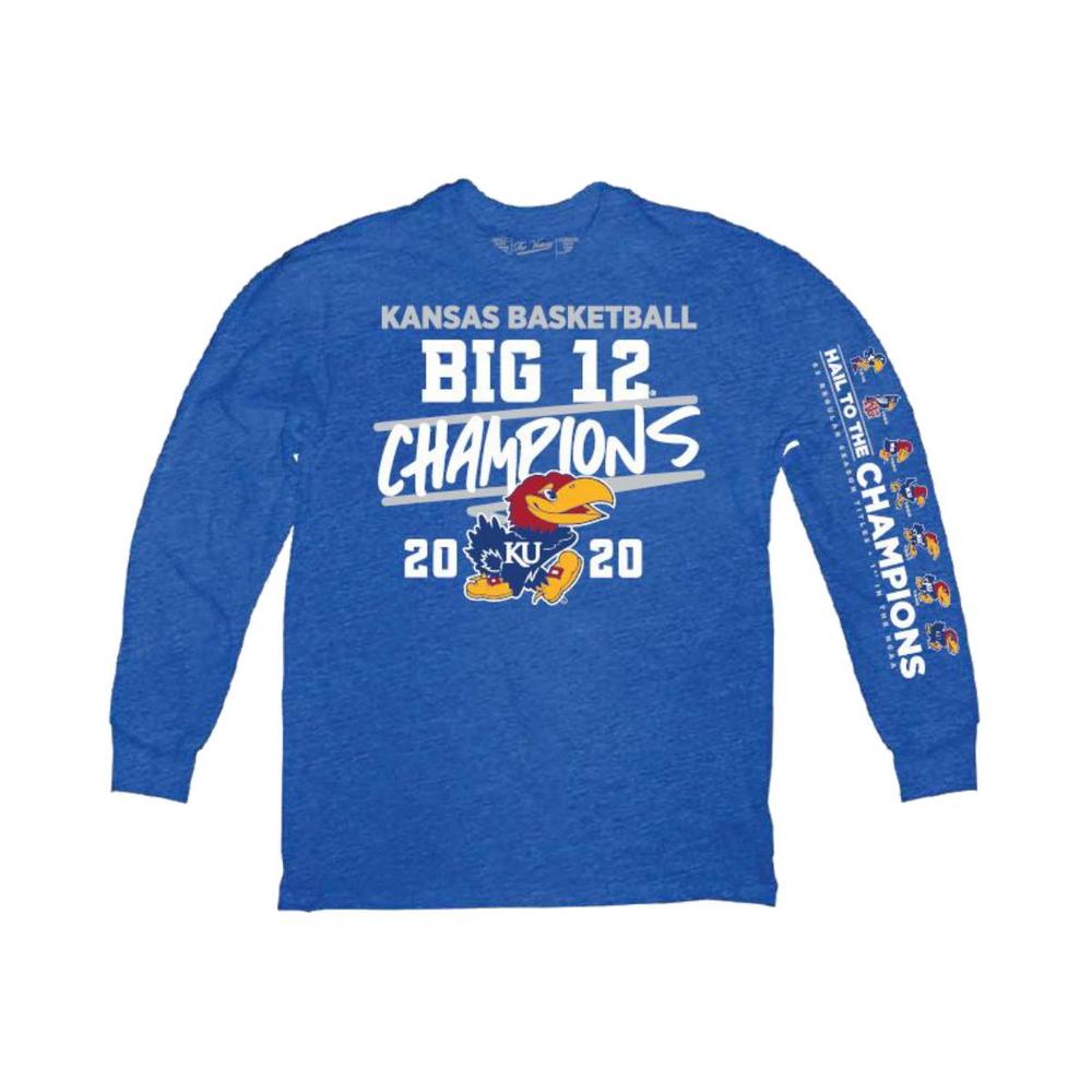 The Victory Kansas Jayhawks 2020 BIG 12 Basketball Champions Blue Long Sleeve T-Shirt