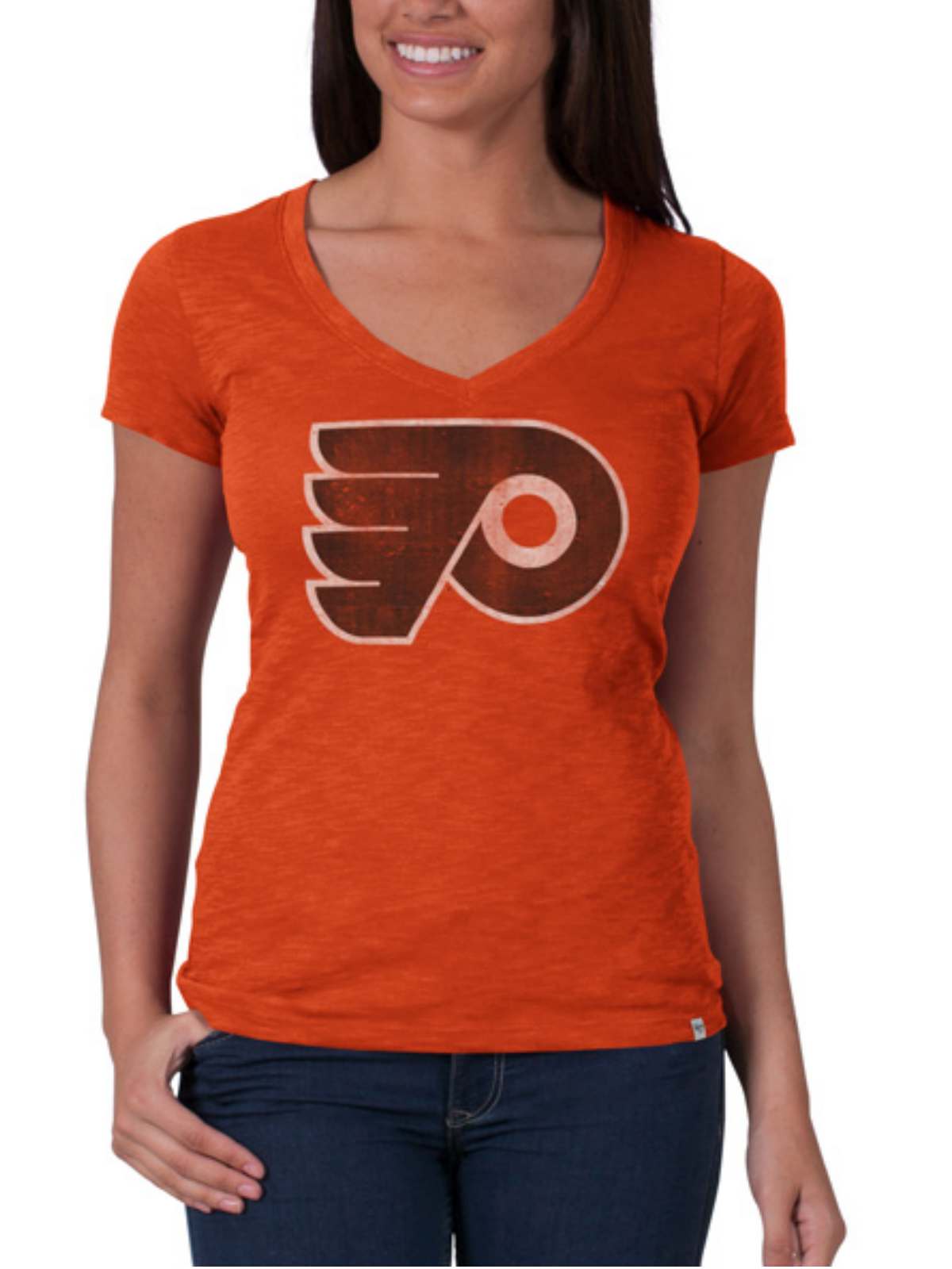 '47 Brand Philadelphia Flyers  Women Carrot Orange V-Neck Scrum T-Shirt