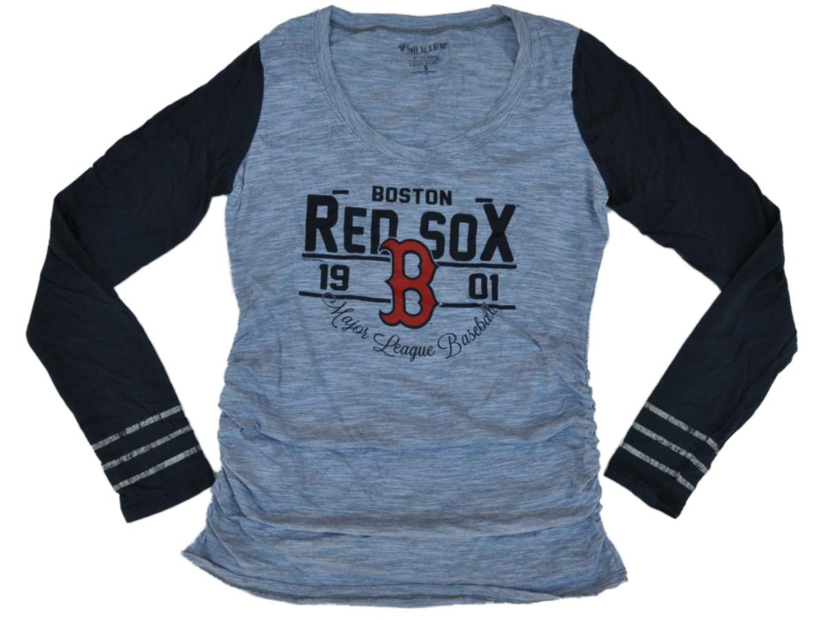 Soft As A Grape Boston Red Sox SAAG Women Maternity Gray Navy Tri-Blend Long Sleeve T-Shirt