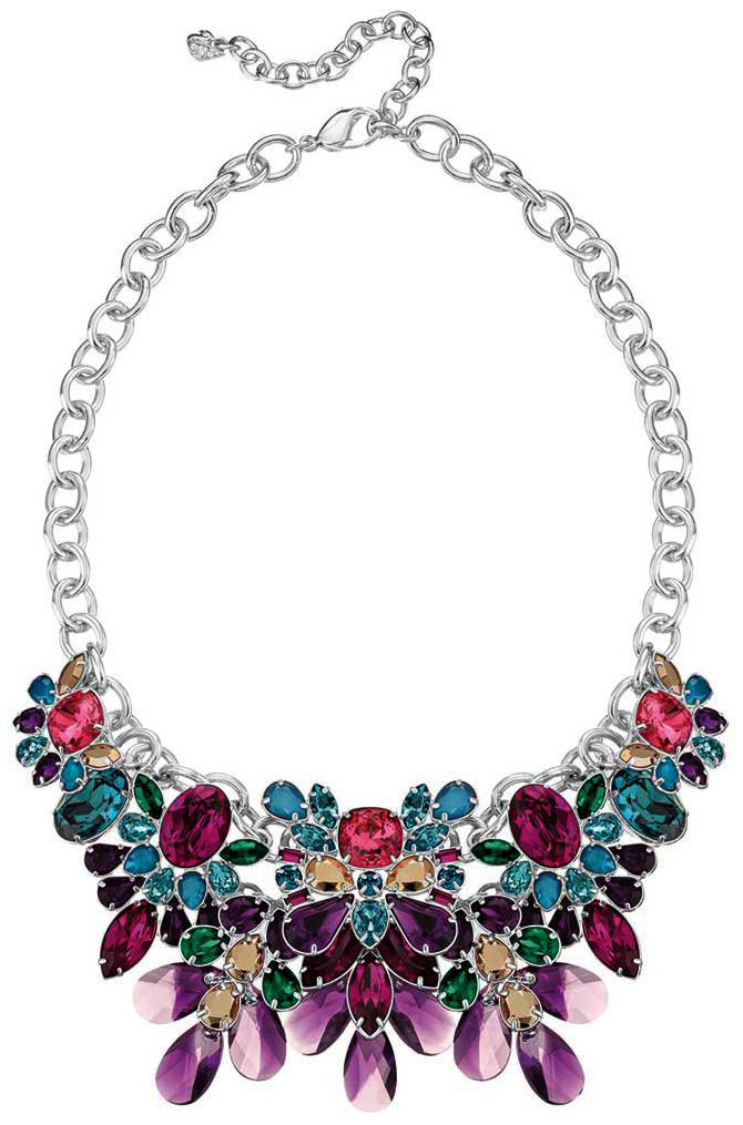 Swarovski Cardinal Rhodium Plated 5113430 Multi-Color Crystal Large Bib Necklace for Women