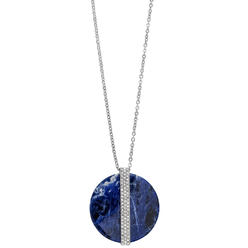 Swarovski Sodalite Disk Large Blue Pendant with Crystals 5139483 Rhodium Plated Steel Chain Necklace for Women