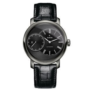Rado Diamaster Plasma High Tech Ceramic Case Black Dial Date Black Leather Strap Automatic Mens Watch R14129176