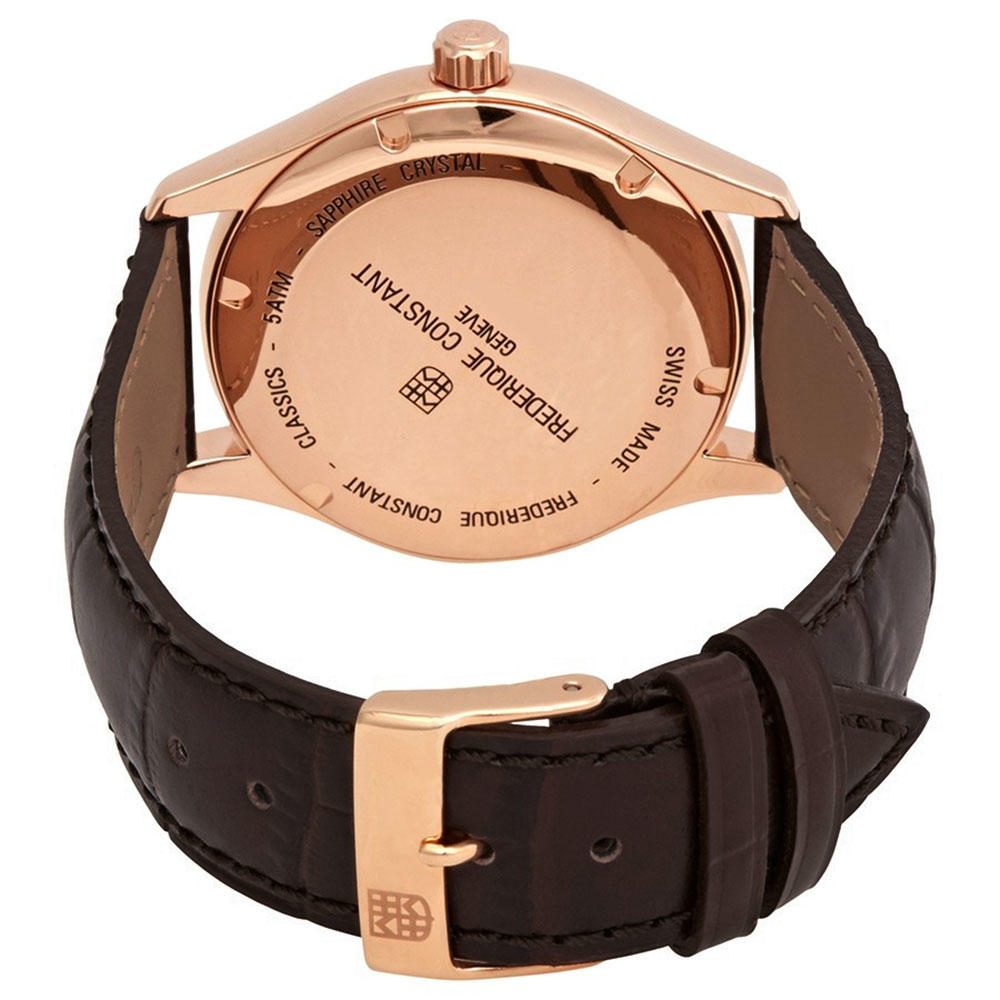 Frederique Constant Classics Index Automatic Rose Gold Tone Steel Silver Dial Brown Leather Strap Mens Watch FC-303V5B4
