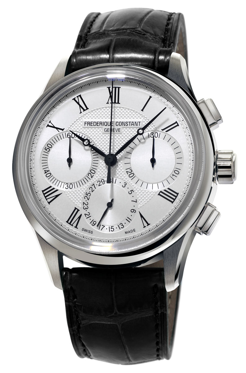 Frederique Constant Flyback Chronograph Manufacture Silver Dial Black Leather Strap Automatic Mens Watch Fc 760mc4h6