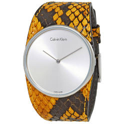 Calvin Klein Spellbound Yellow and Black Leather Silver Dial Quartz Womens Watch K2E23626