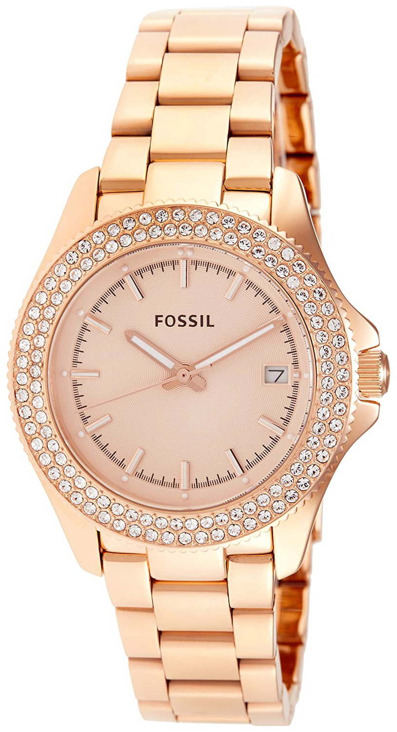 NWT Fossil Watch Rose Gold with Crystals + extra links Fossil Watch AM4454 Retro Traveler Rose Gold Stainless Steel  main image 3