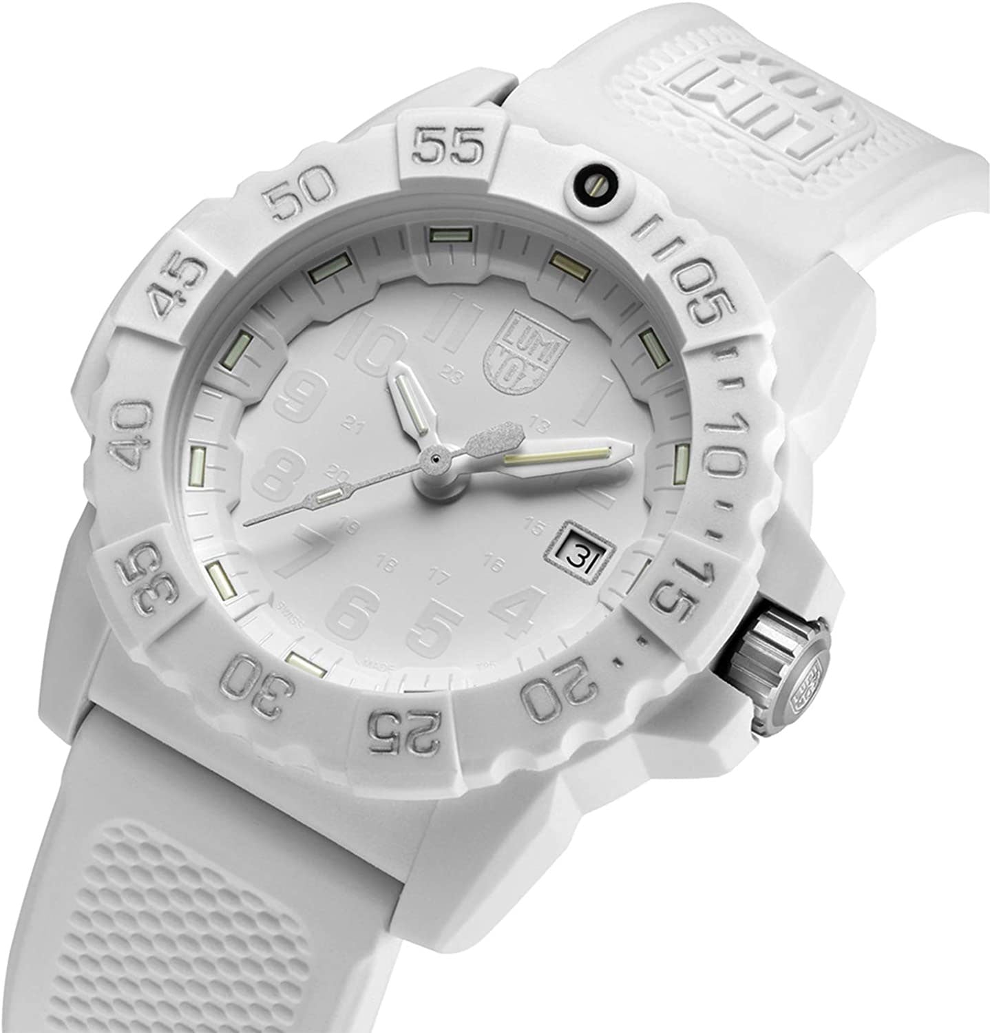 Luminox Navy Seal White Fiberglass Case White Rubber Strap White Dial Date Divers Quartz Mens Watch XS.3507.WO