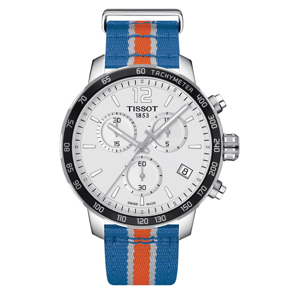 Tissot Quickster Special Edition NBA New York Knicks Chronograph Stainless Steel Silver Dial Blue/Orange Textile Strap Date Quar