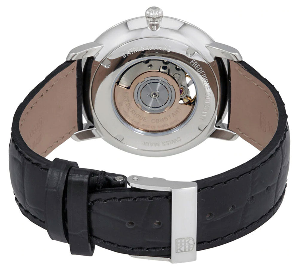 Frederique Constant Slimline Heart Beat Automatic Stainless Steel Silver Dial Black Leather Strap Mens Watch FC-312S4S6