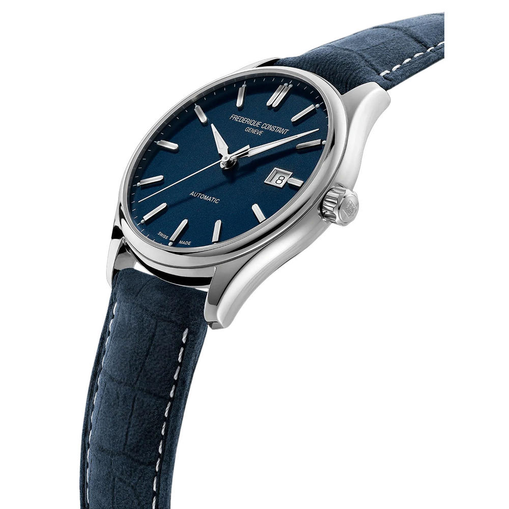 Frederique Constant Classics Index Automatic Stainless Steel Blue Dial Blue Leather Strap Date Mens Watch FC-303NN5B6