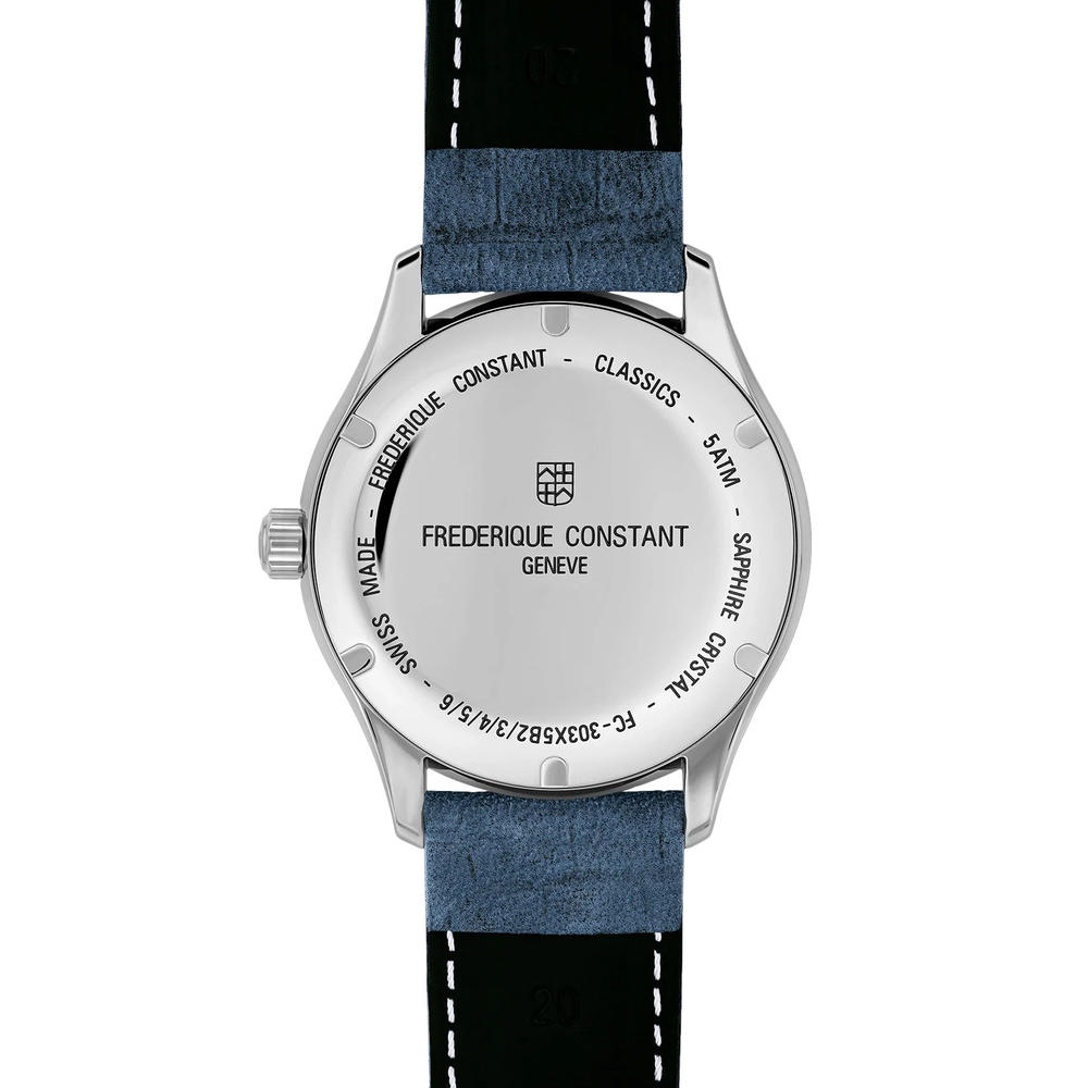 Frederique Constant Classics Index Automatic Stainless Steel Blue Dial Blue Leather Strap Date Mens Watch FC-303NN5B6