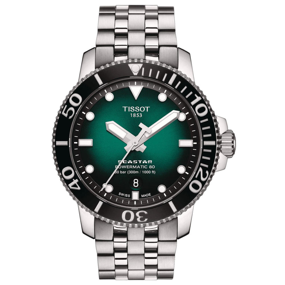 Tissot T-Sport Seastar 1000 Automatic Powermatic 80 Stainless Steel Green Dial Date Divers Mens Watch T120.407.11.091.01