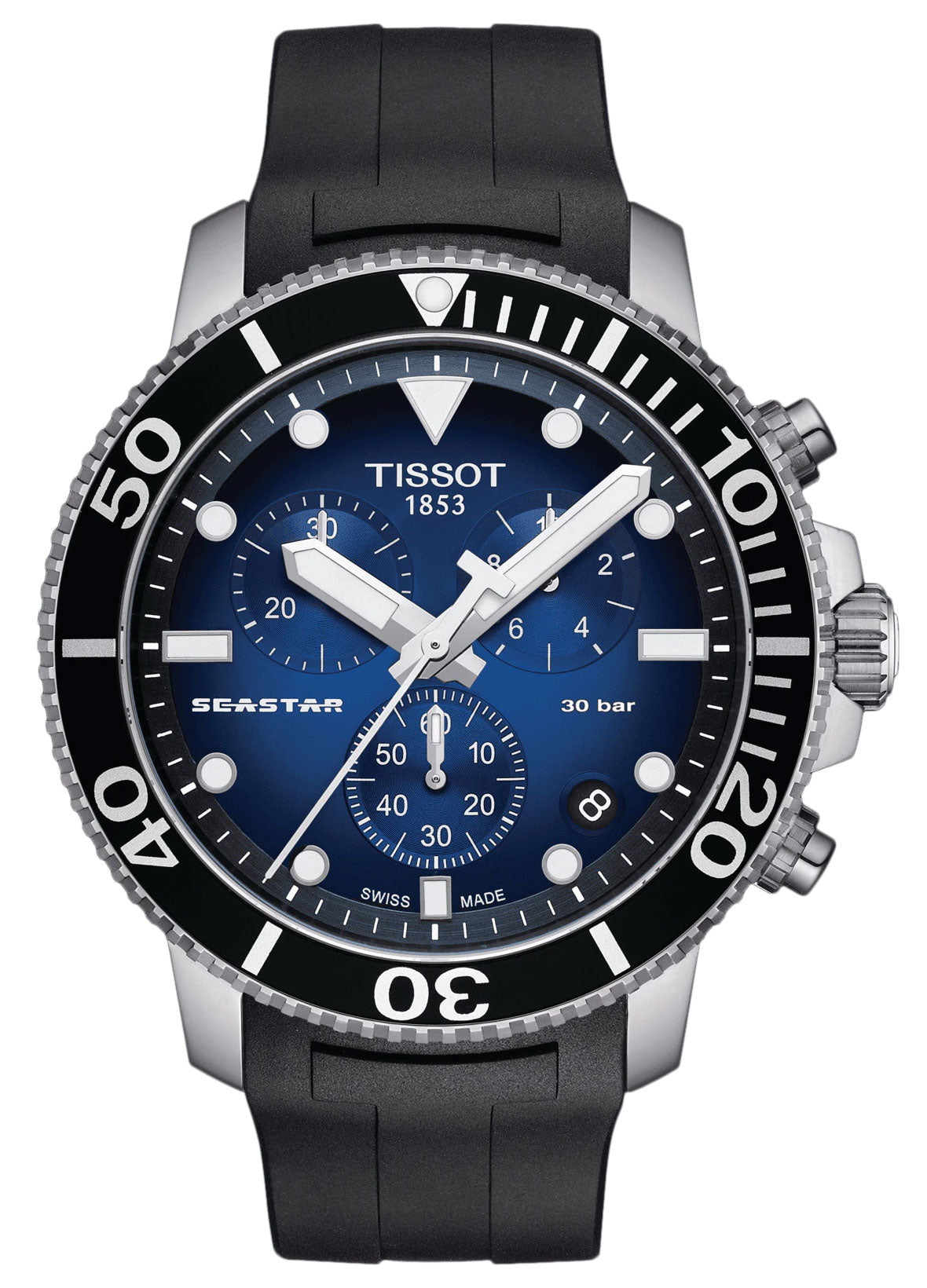 Tissot T-Sport Seastar 1000 Chronograph Stainless Steel Blue Dial Black Rubber Strap Date Divers Quartz Mens Watch T120.417.17.0