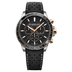 Raymond Weil Tango Chronograph Two-Tone Stainless Steel Black Dial Black Rubber Strap Date Divers Quartz Mens Watch 8570-R51-200