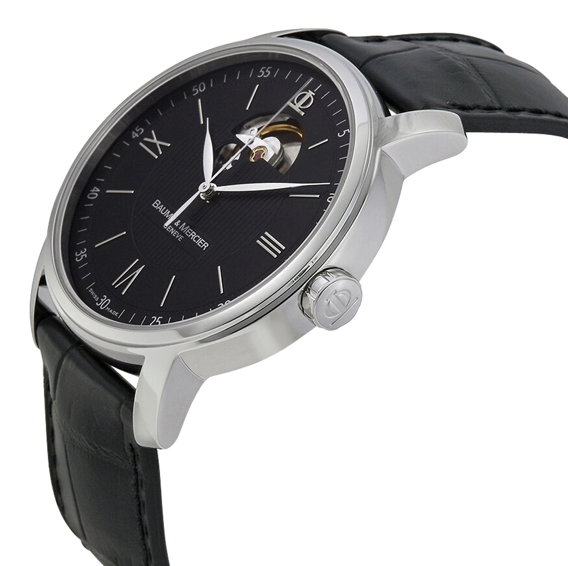 Baume & Mercier Classima Automatic Stainless Steel Black Dial Black Leather Strap Mens Watch M0A08689