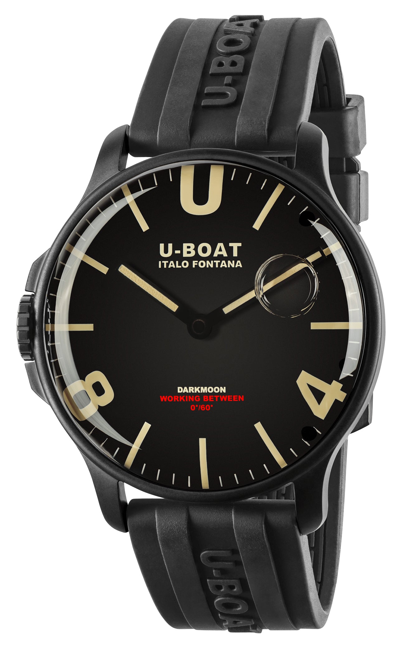 U-Boat Darkmoon Black PVD Black Dial Black Rubber Strap Quartz Mens Watch 8464