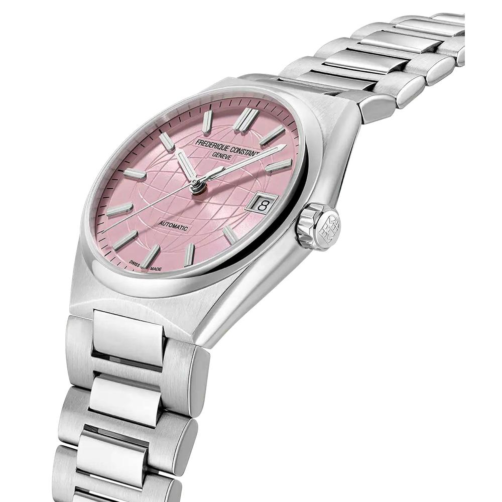 Frederique Constant Highlife Automatic Stainless Steel Pink Dial Interchangeable White Rubber Strap Date Womens Watch FC-303LP2N