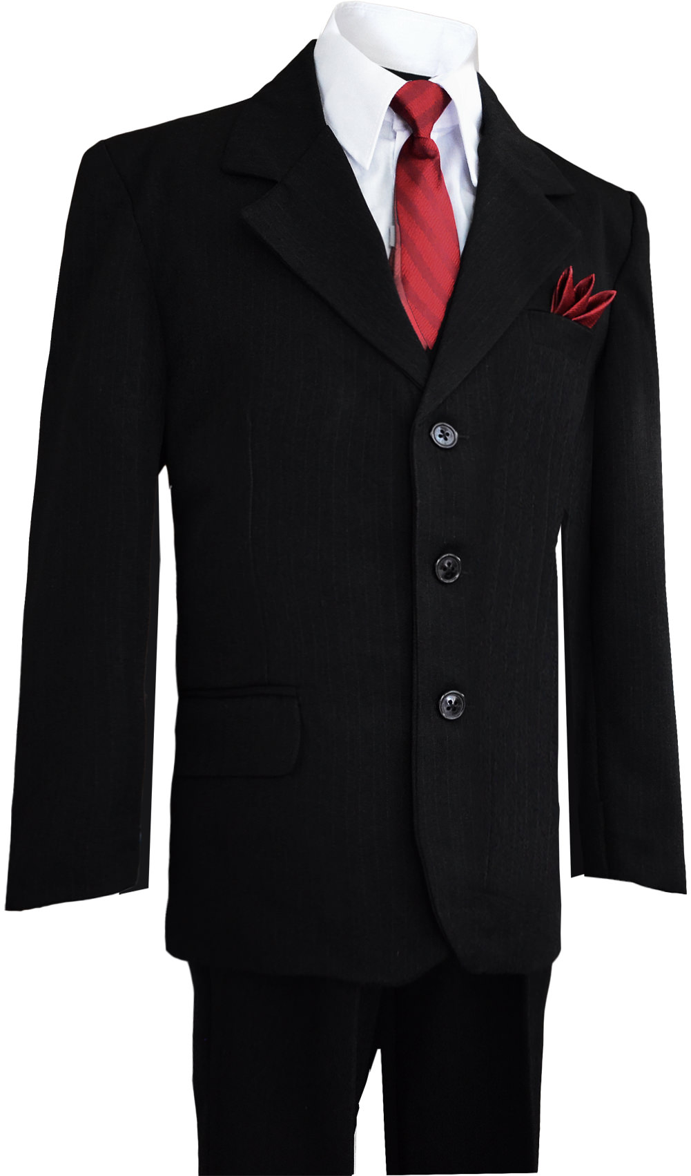 Boys Pinstripe Suit in Black with Dark Red Brugndy Tie 2T 3T 4T