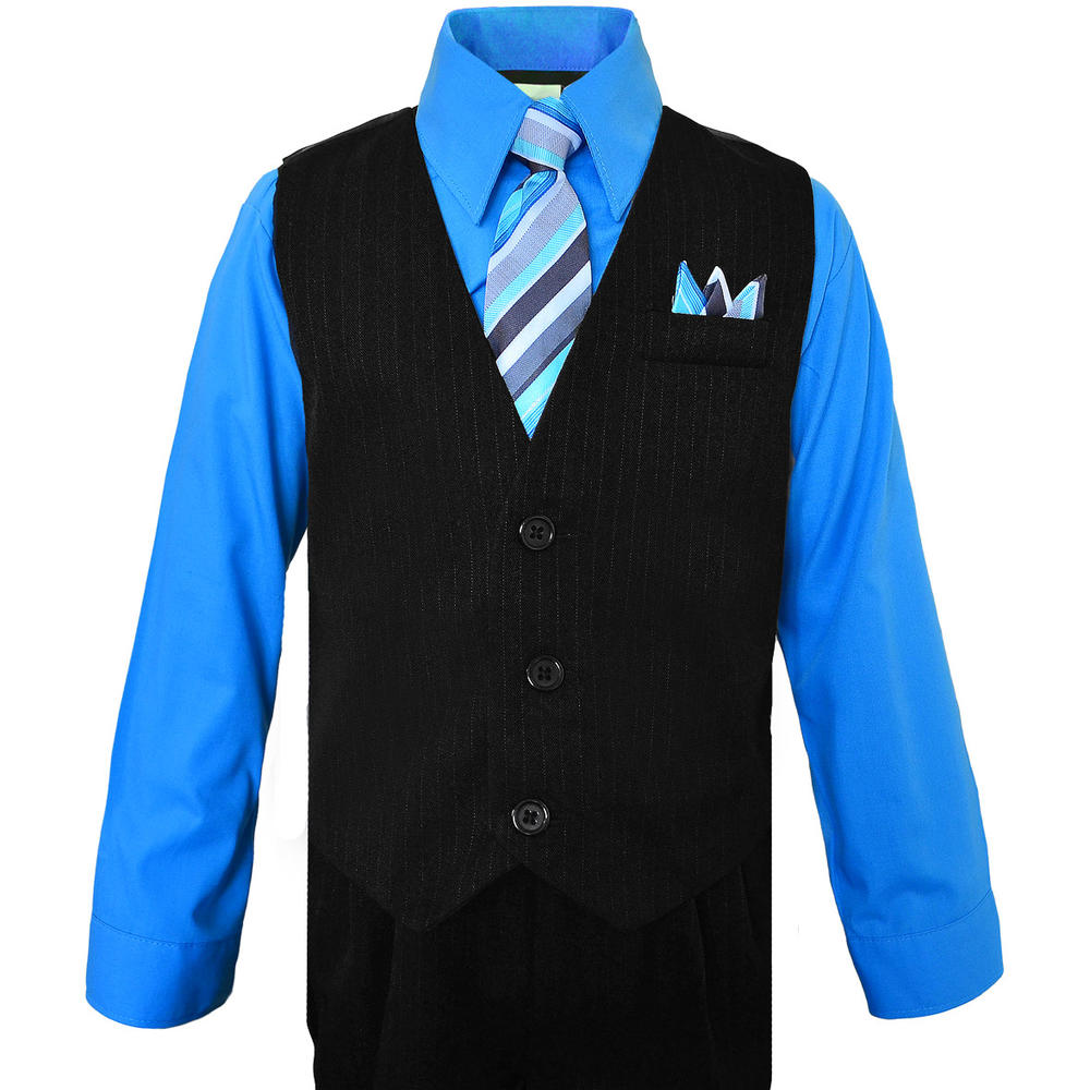Black N Bianco Boys Suit Pinstripe Vest with Blue Shirt Size 8 10 12 14