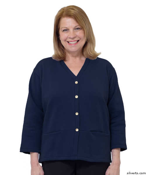 Silvert's Womens Open Back Adaptive Fleece Cardigan With Pockets - Color navy