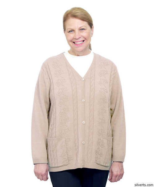Silvert's Adaptive Open Back Warm Weight Cardigan Sweater With Pockets - Color beige