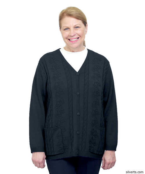 Silvert's Adaptive Open Back Warm Weight Cardigan Sweater With Pockets - Color black