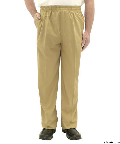 Silvert's Full Elastic Waist Pants For Men - Pull On Cotton Rugger Elastic Waist Pants - High Waisted Pants Wide Leg Pants - Color beige